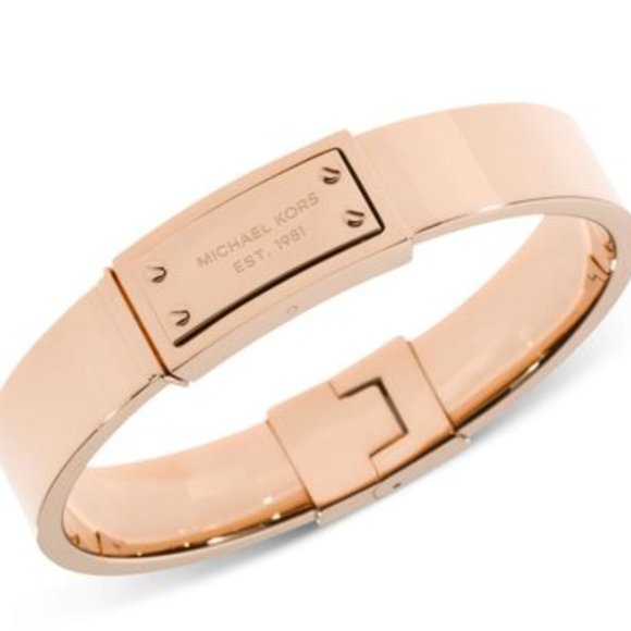 Michael Kors Metallic Rose Gold-Tone Logo Plaque Bangle Bracelet - Picture 1 of 4